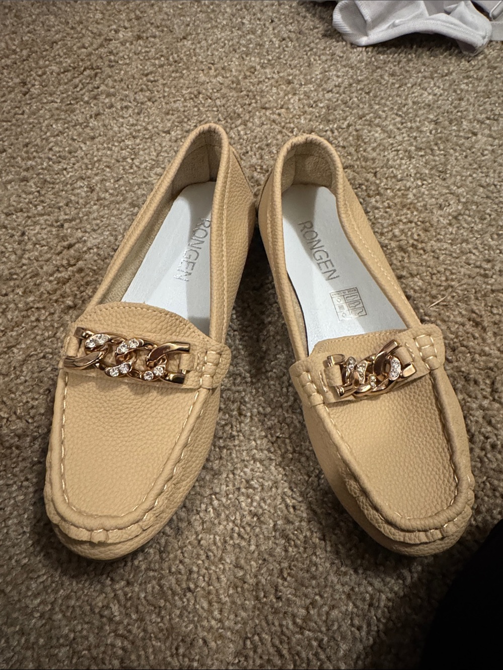 Beige Chain-Accent Women's Loafers
